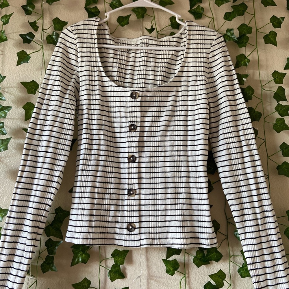 White Striped Long-Sleeve Top